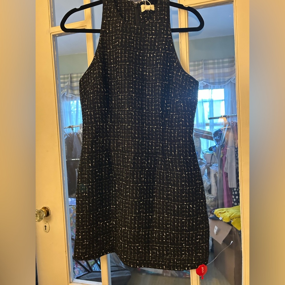 Cami NYC Black Tweed Midi Dress with Metallic Thread